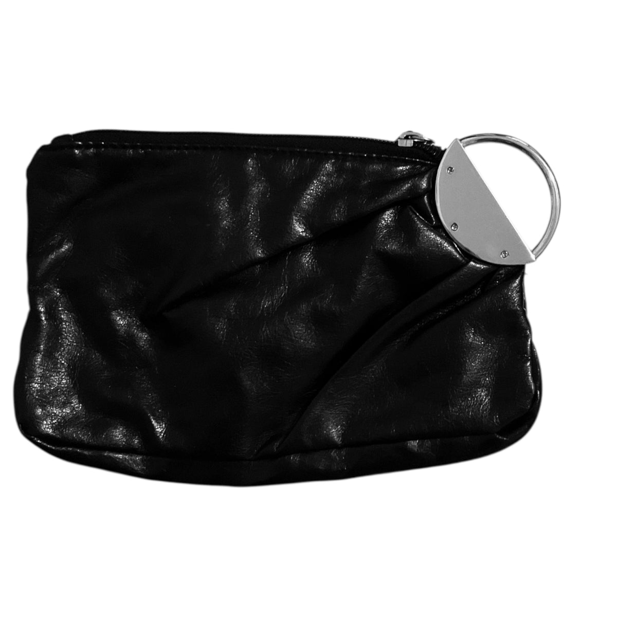 Wristlet Pouch Black with Silver Ring Accent - Image 2