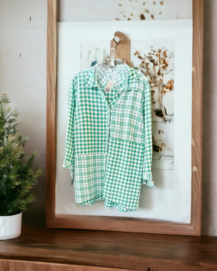 Susan Graver LS Blouse,Gingham, Medium