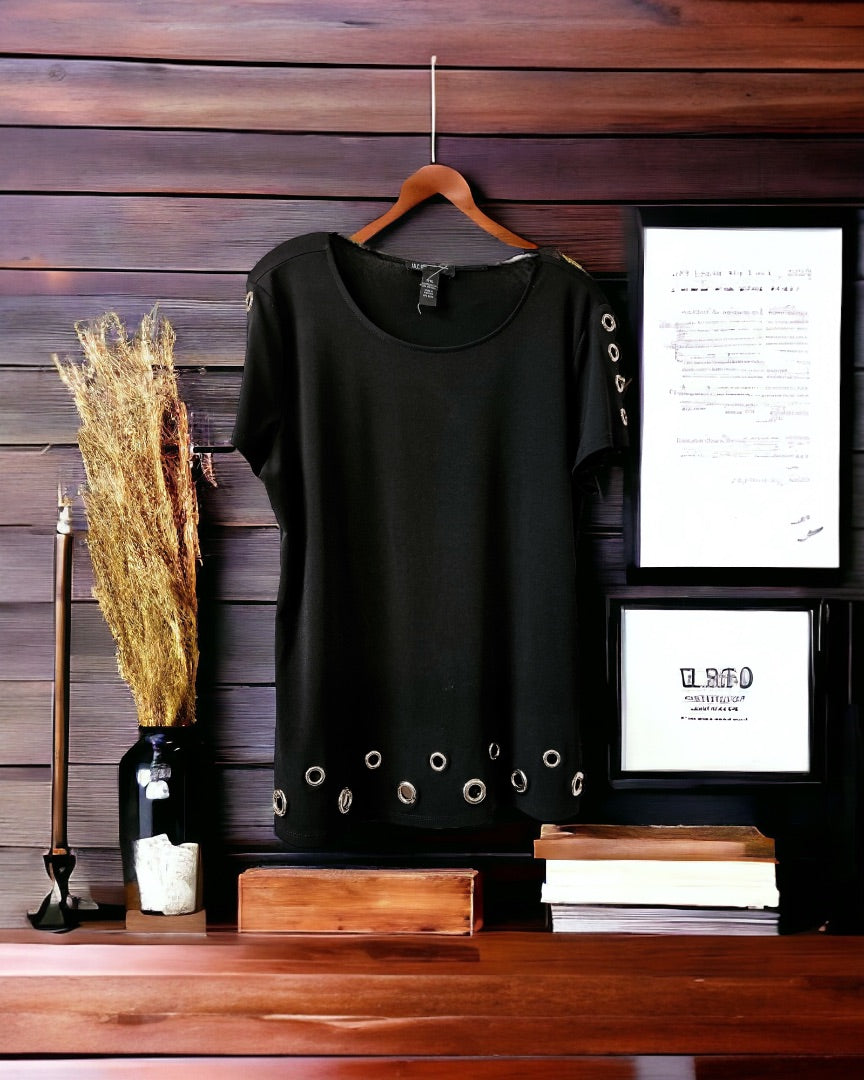 INC International Concepts SS Top,Black, P/XL