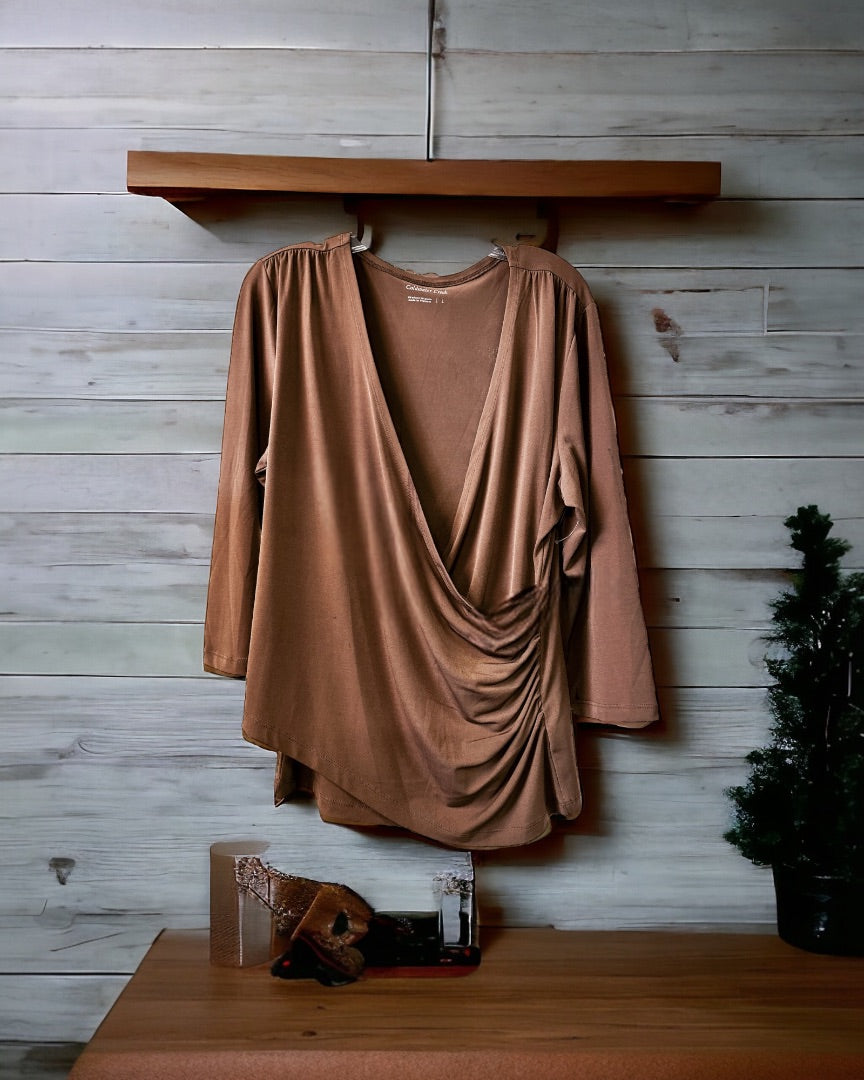 Coldwater Creek LS Top,Brown, Large