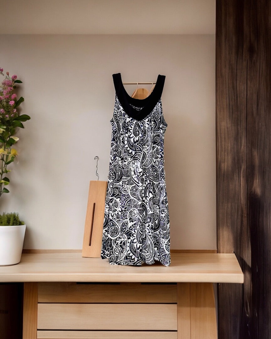 Fantazia Dress - Short,Blk/Wht Print, Small