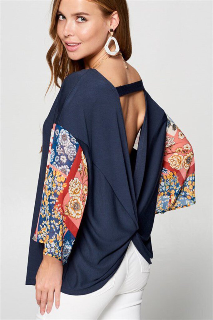 Open Twist Back Bell Sleeve Top