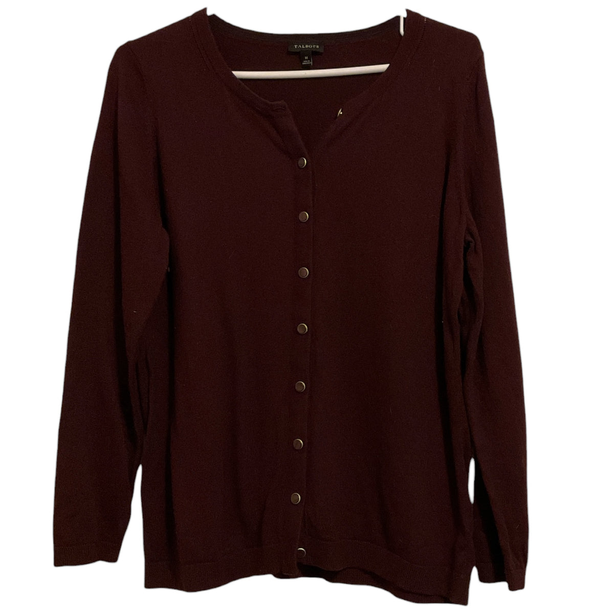 Talbots Medium Burgundy Cardigan Sweater Long Sleeve Snap Button - Image 1