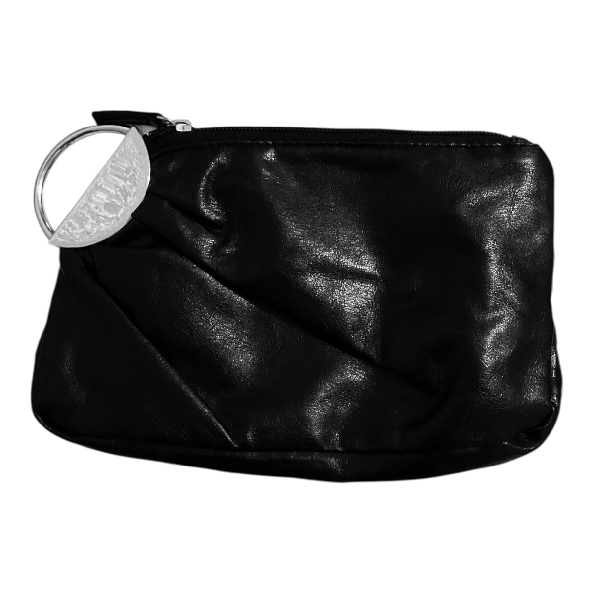 Wristlet Pouch Black with Silver Ring Accent - Image 1