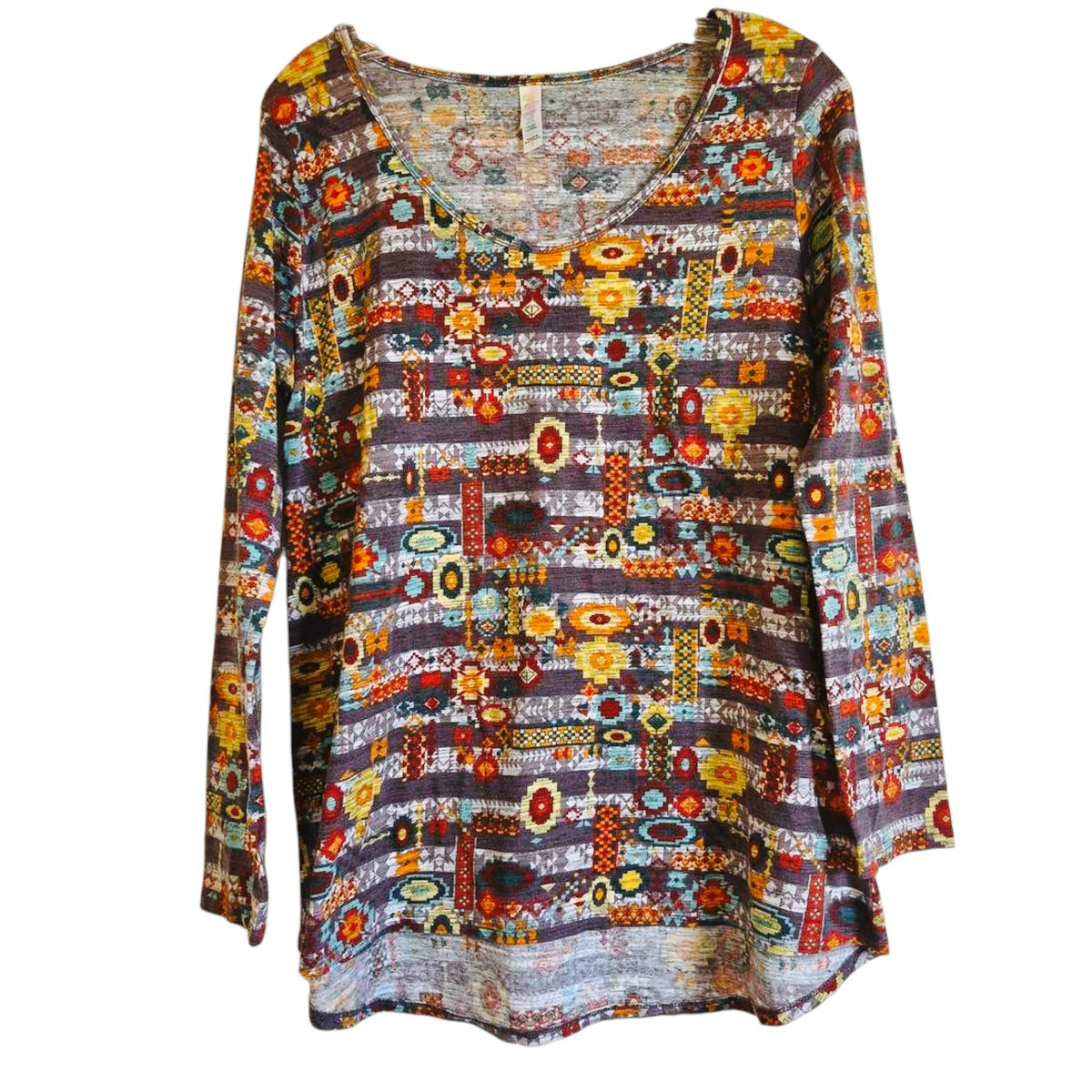 LulaRoe XL Long Sleeve Women's Top Multicolor Geometric Pattern Knit - Image 1