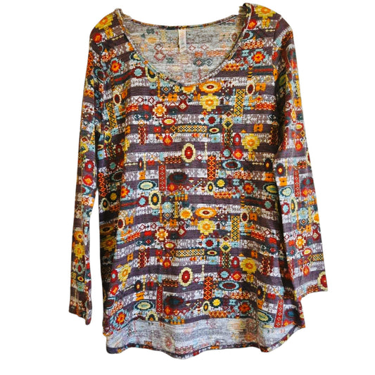 LulaRoe XL Long Sleeve Women's Top Multicolor Geometric Pattern Knit - Image 1