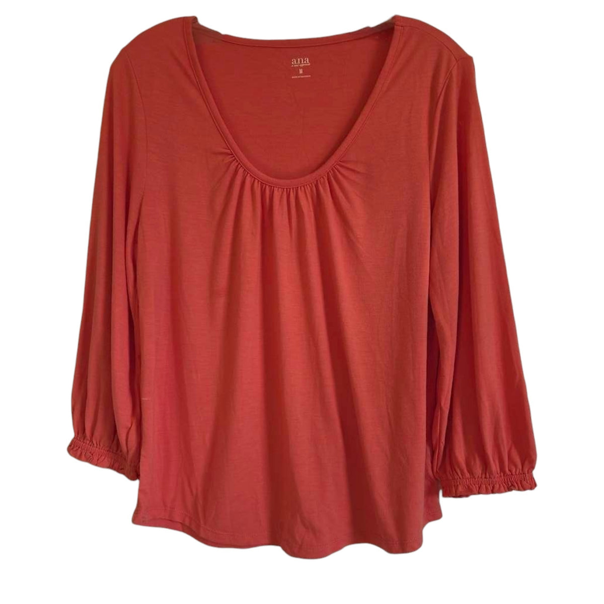 ana Medium Rust Rayon Spandex Top Scoop Neck Elbow Sleeve - Image 1