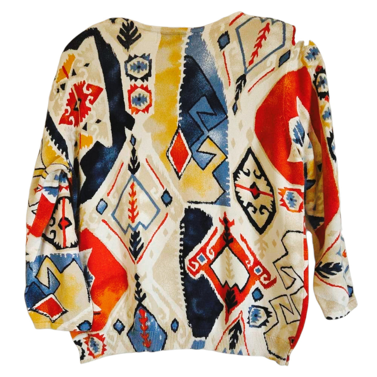 Alfred Dunner Petite Colorblock Knit Sweater Geometric Pattern Rhinestone Neckline - Image 2