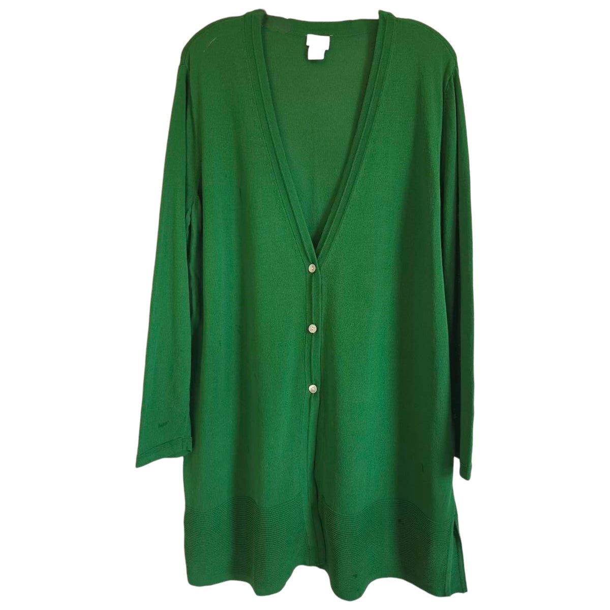 Chicos Size 2 Green Button-Front Long Sleeve Cardigan Sweater - Image 1