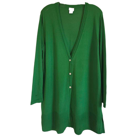 Chicos Size 2 Green Button-Front Long Sleeve Cardigan Sweater - Image 1