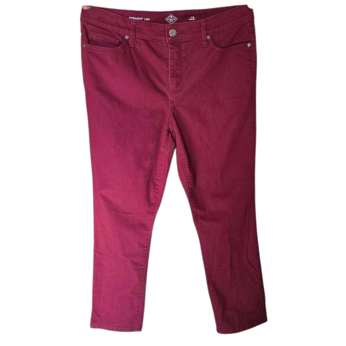 St John's Bay Straight Leg Pants Size 14 Short Burgundy Cotton - Image 1