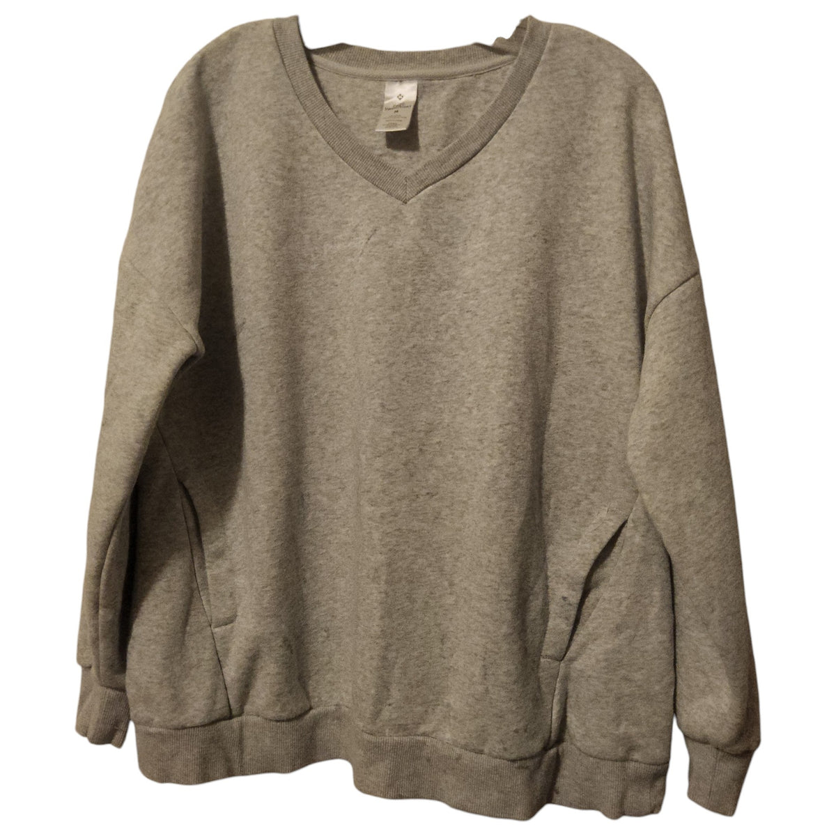 Sweatshirt V Neck Medium Gray Cotton Blend Pullover