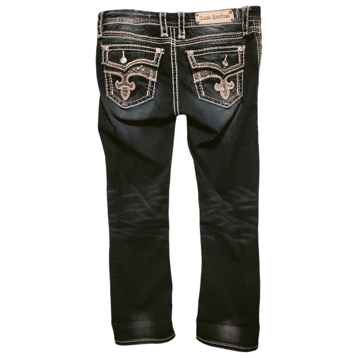 Rock Revival Jeans Size 30 Dark Denim Capris Contrast Stitch Embroidered Back Pockets - Image 2