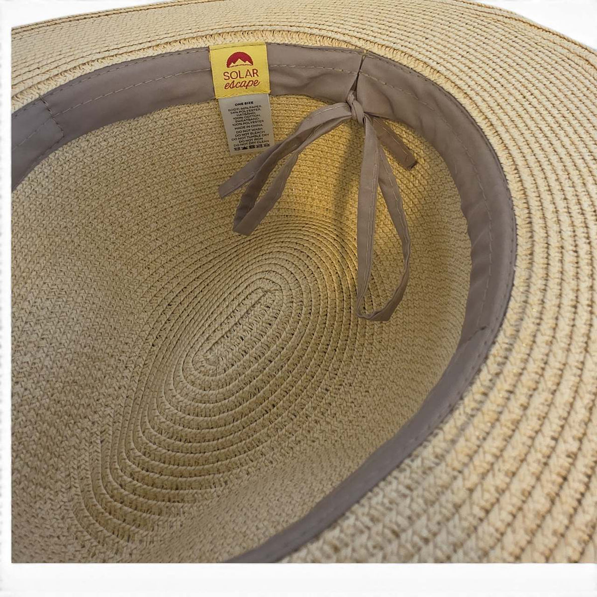 Solar Escape One Size Tan Paper Sun Hat with Black Band - Image 2