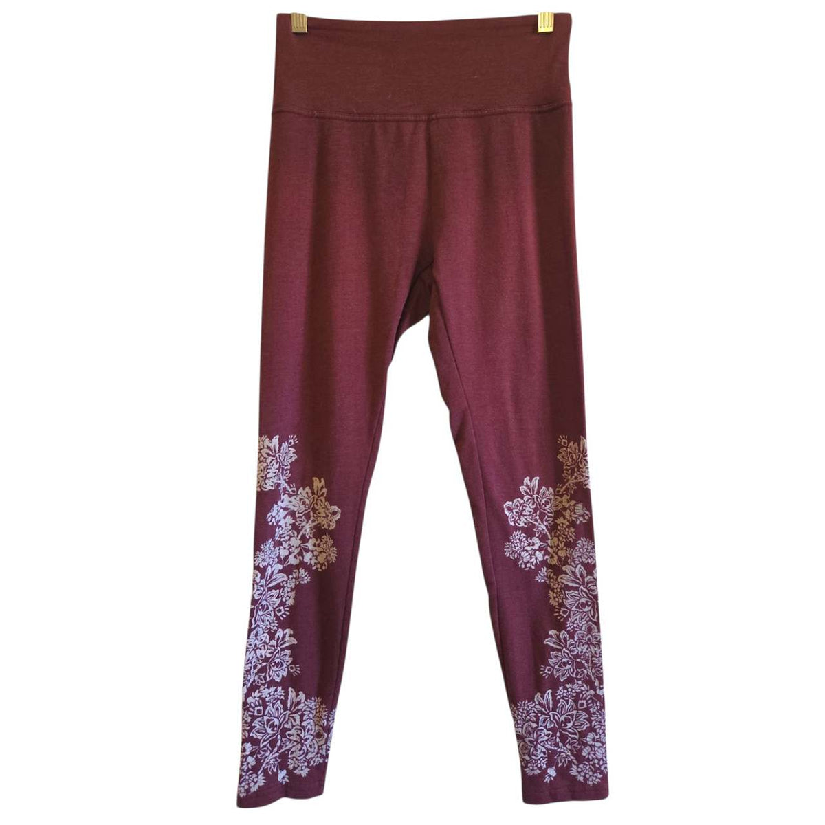 Marika Medium Burgundy Leggings with White Floral Print Women's Activewear - Image 2