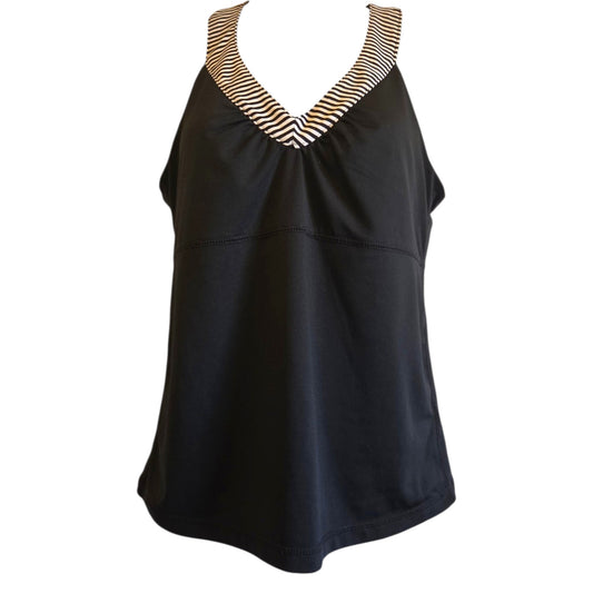 inmotion Medium Black Tank Top with Black and White Striped Trim Racerback - Image 1