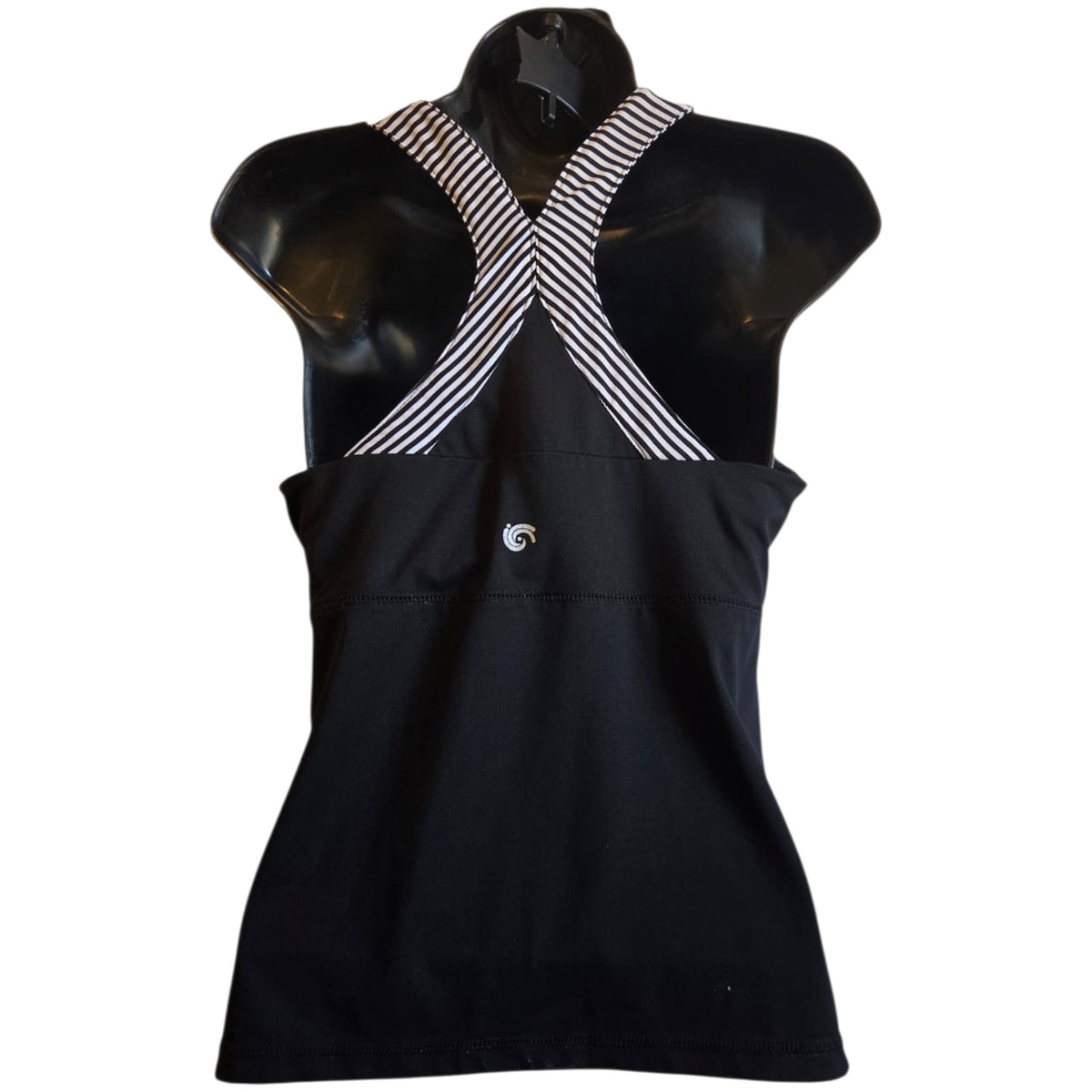 inmotion Medium Black Tank Top with Black and White Striped Trim Racerback - Image 2