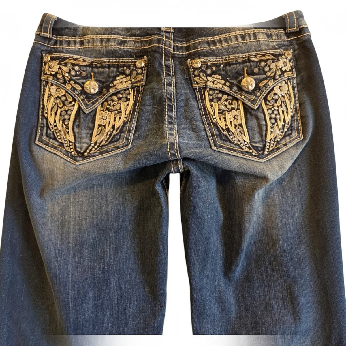 Miss Me Bootcut Jeans Size 30 Dark Blue Denim Embroidered Pockets - Image 3