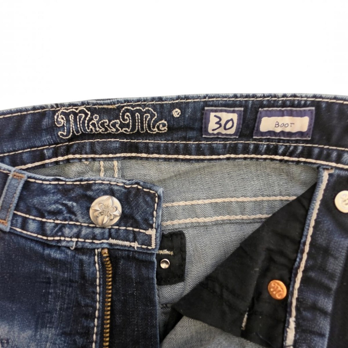 Miss Me Bootcut Jeans Size 30 Dark Blue Denim Embroidered Pockets - Image 5