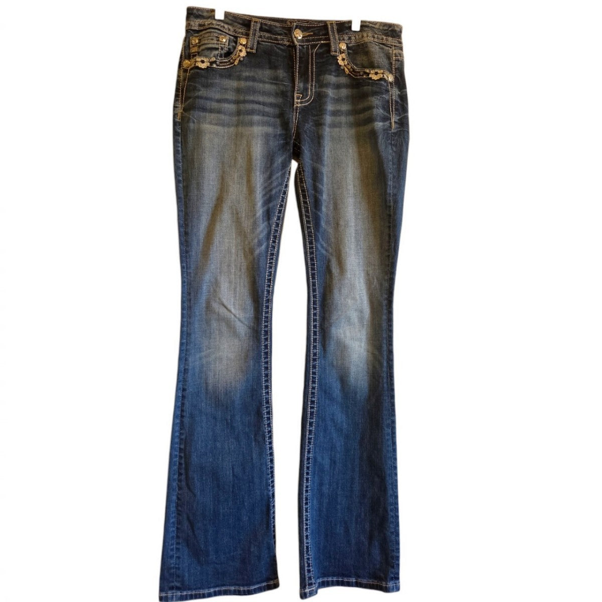Miss Me Bootcut Jeans Size 30 Dark Blue Denim Embroidered Pockets - Image 1