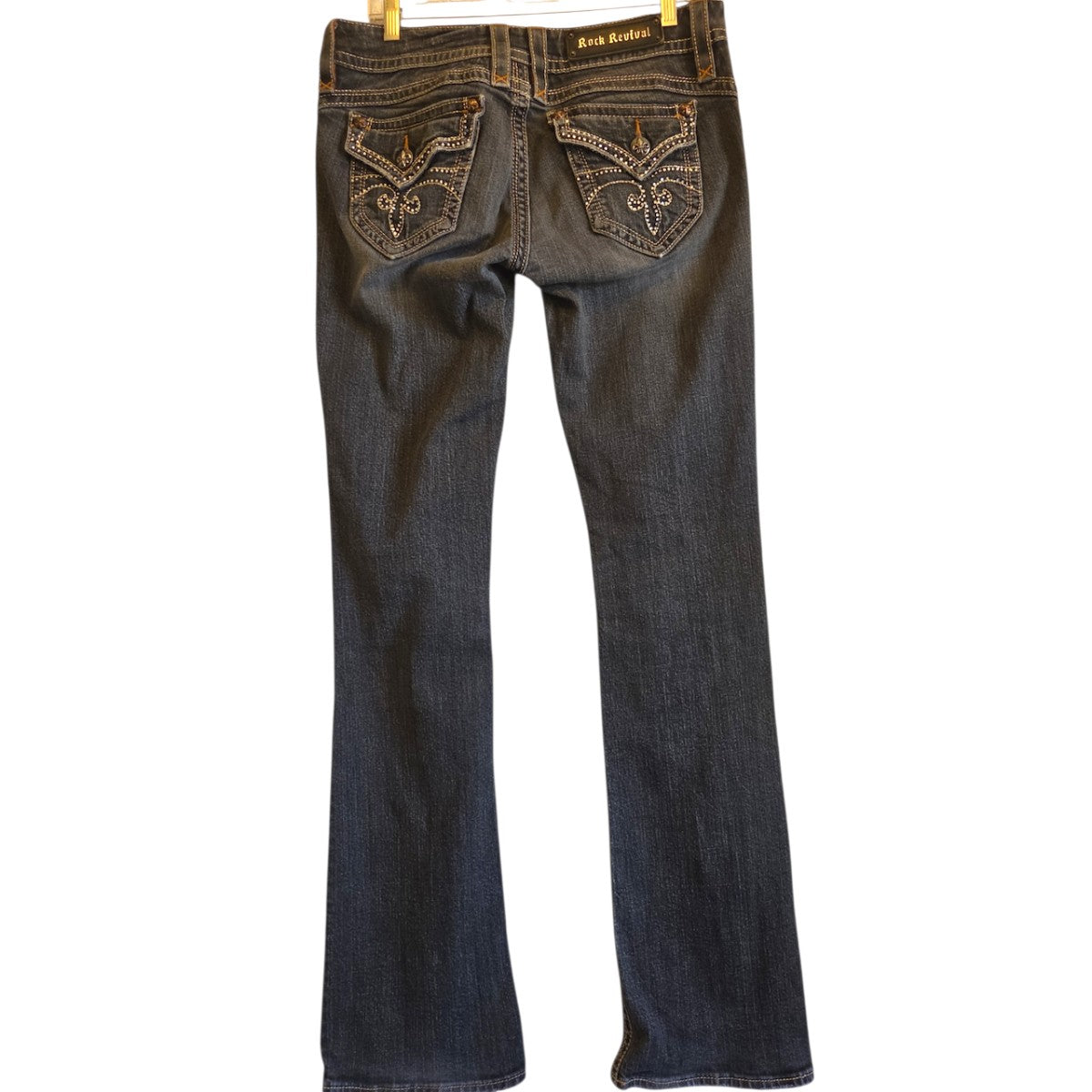 Rock Revival Size 29 Dark Wash Denim Jeans with Rhinestone Embellished Pockets - Image 2