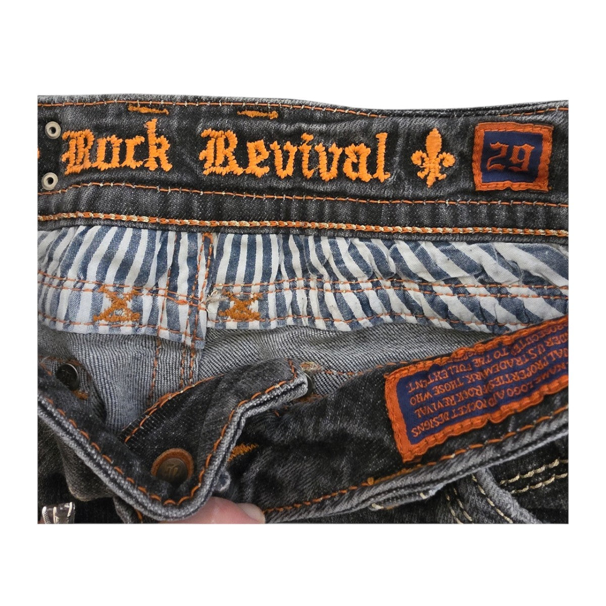 Rock Revival Size 29 Dark Wash Denim Jeans with Rhinestone Embellished Pockets - Image 4