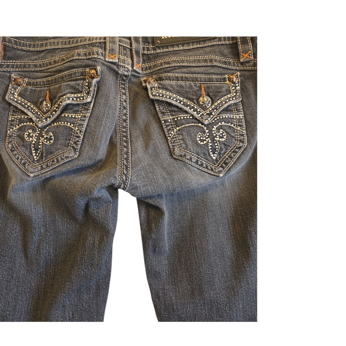 Rock Revival Size 29 Dark Wash Denim Jeans with Rhinestone Embellished Pockets - Image 3