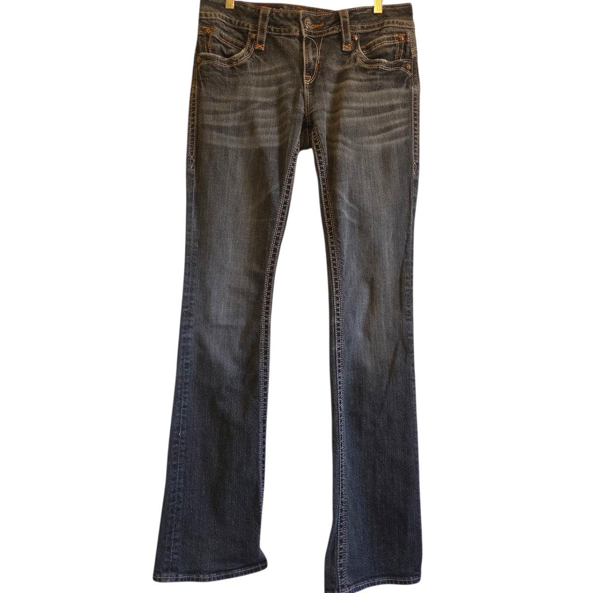 Rock Revival Size 29 Dark Wash Denim Jeans with Rhinestone Embellished Pockets - Image 1