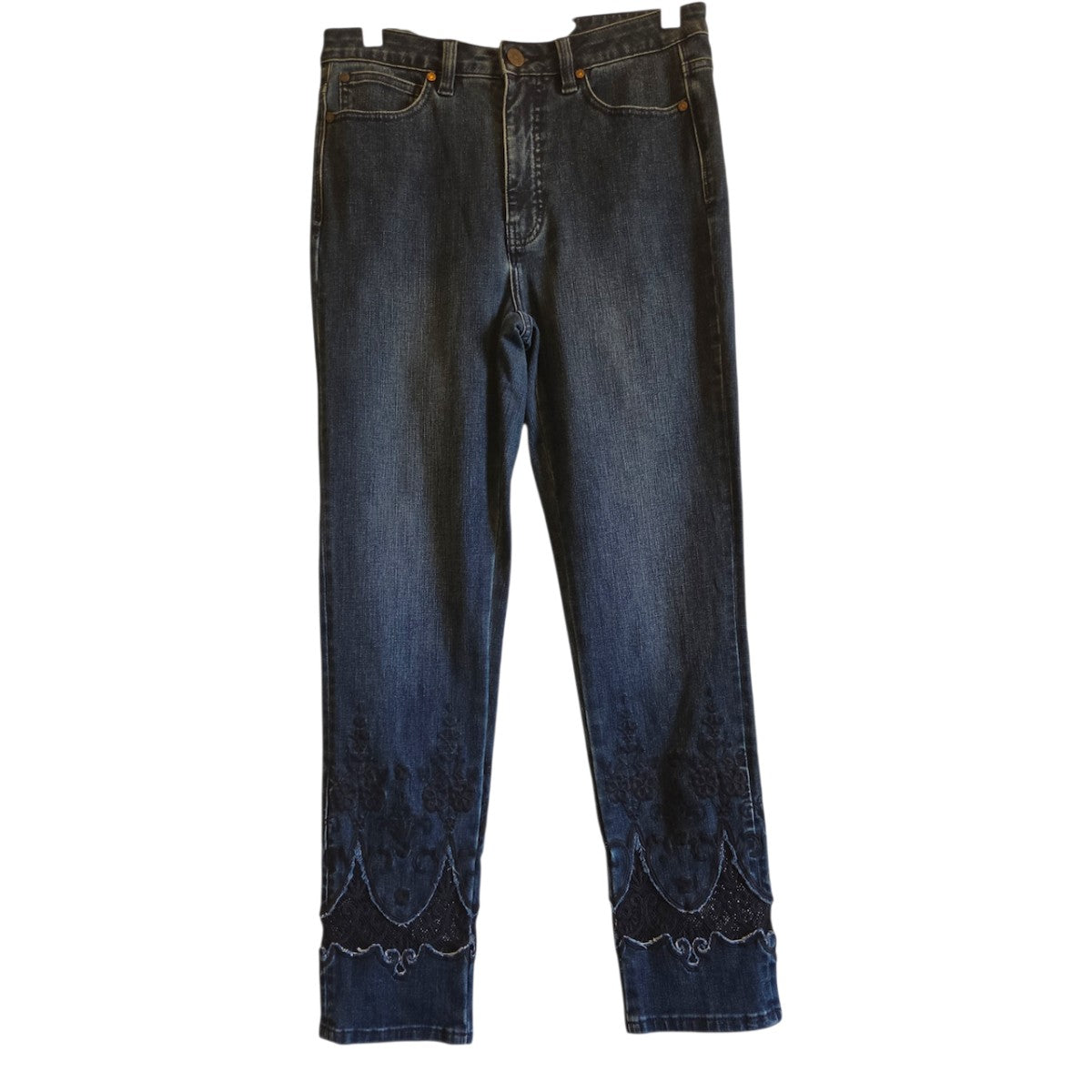 Soft Surroundings Size 6Tall  Dark Blue Embroidered Denim Pants - Image 1