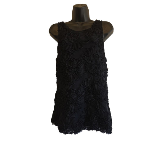 Banana Republic Textured Floral Applique Sleeveless Top Size M Black - Image 1