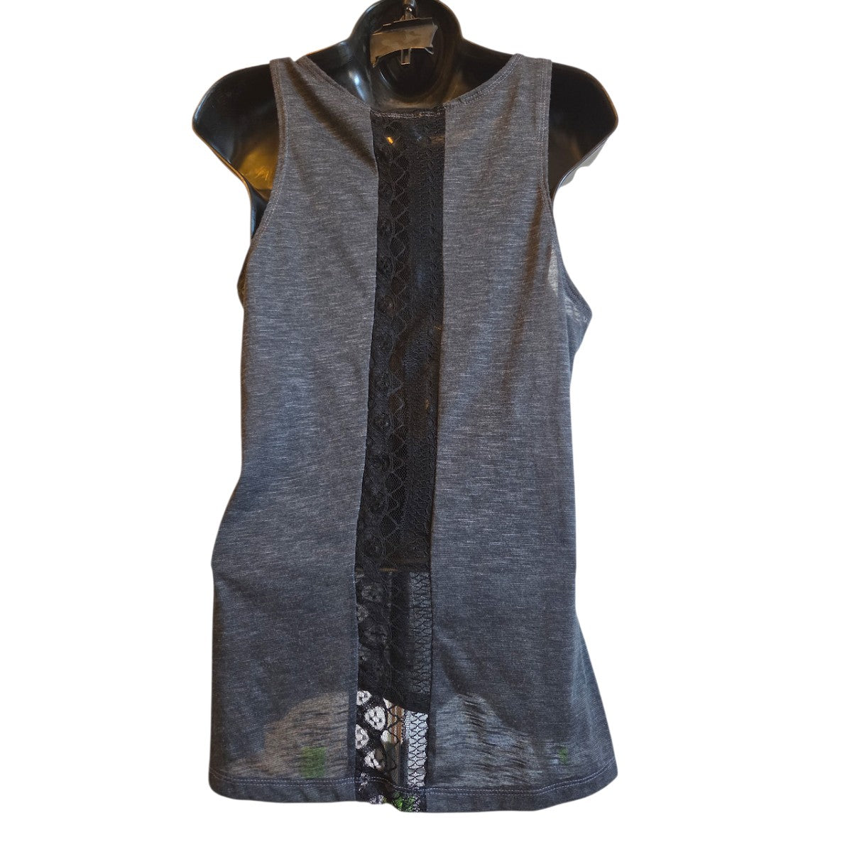 Vanity Large Dark Gray Tank Top with Lace Panel and Rhinestone Detail - Image 2