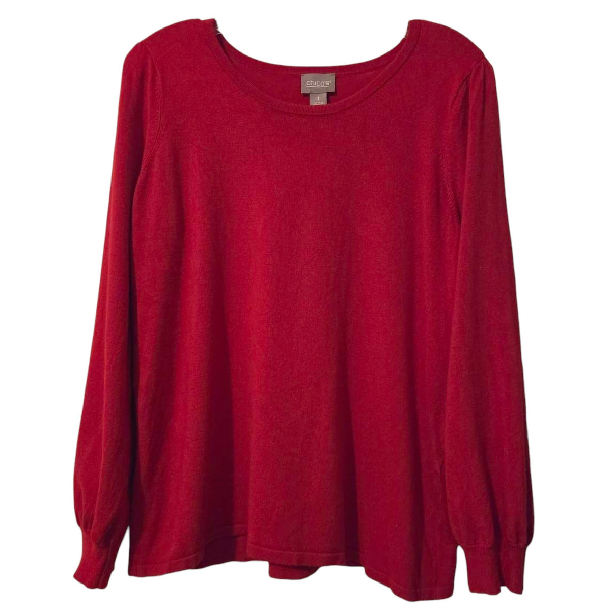 chico's long sleeve top size 1 red scoop neck knit - Image 1