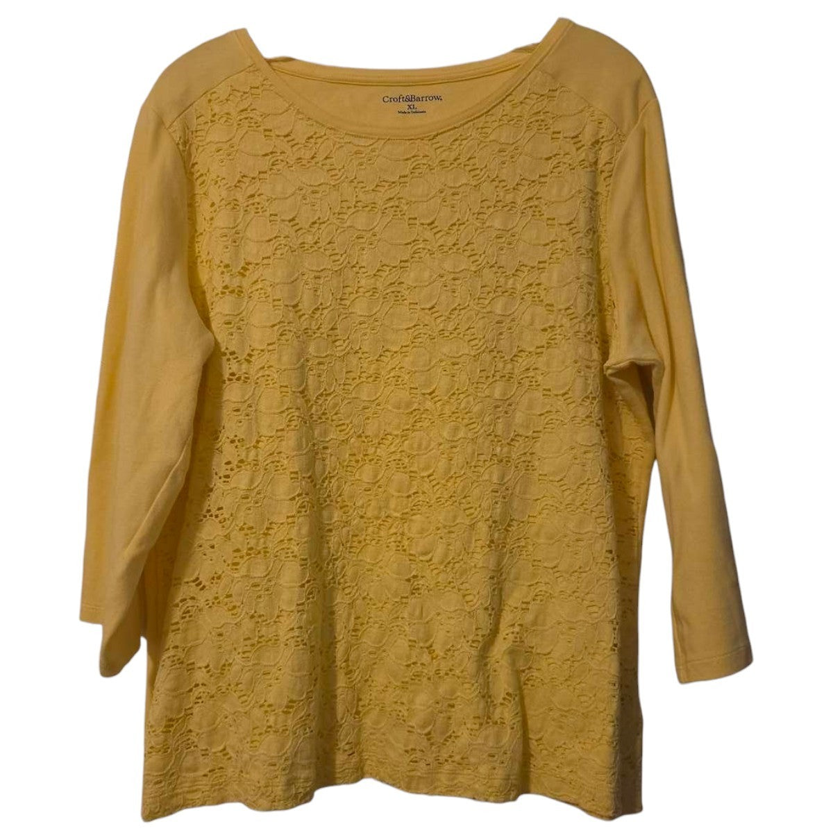 Croft&Barrow XL Yellow Long Sleeve Lace Front Top - Image 1