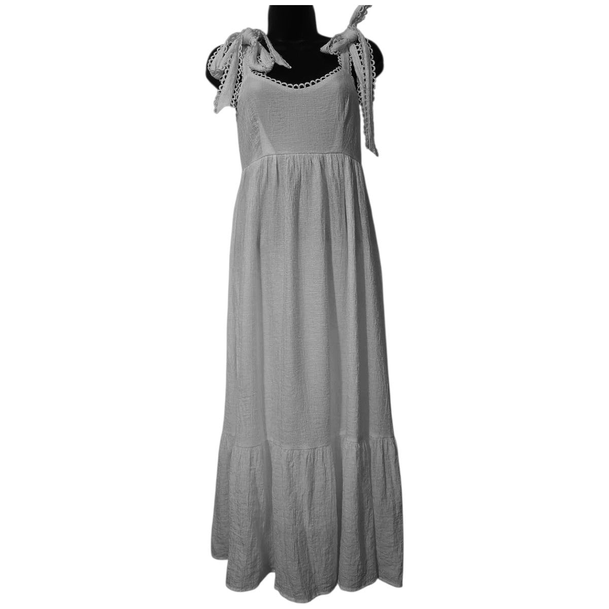 blu pepper White Maxi Dress Small Tie Shoulder Straps Crinkled Texture - Image 1