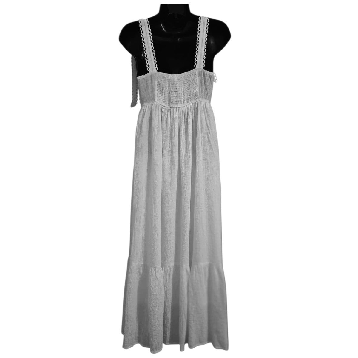 blu pepper White Maxi Dress Small Tie Shoulder Straps Crinkled Texture - Image 2