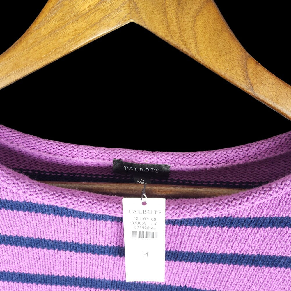 Talbots NWT Striped Bateau Neck Sweater Purple Navy Stripes Women's Medium - Image 7