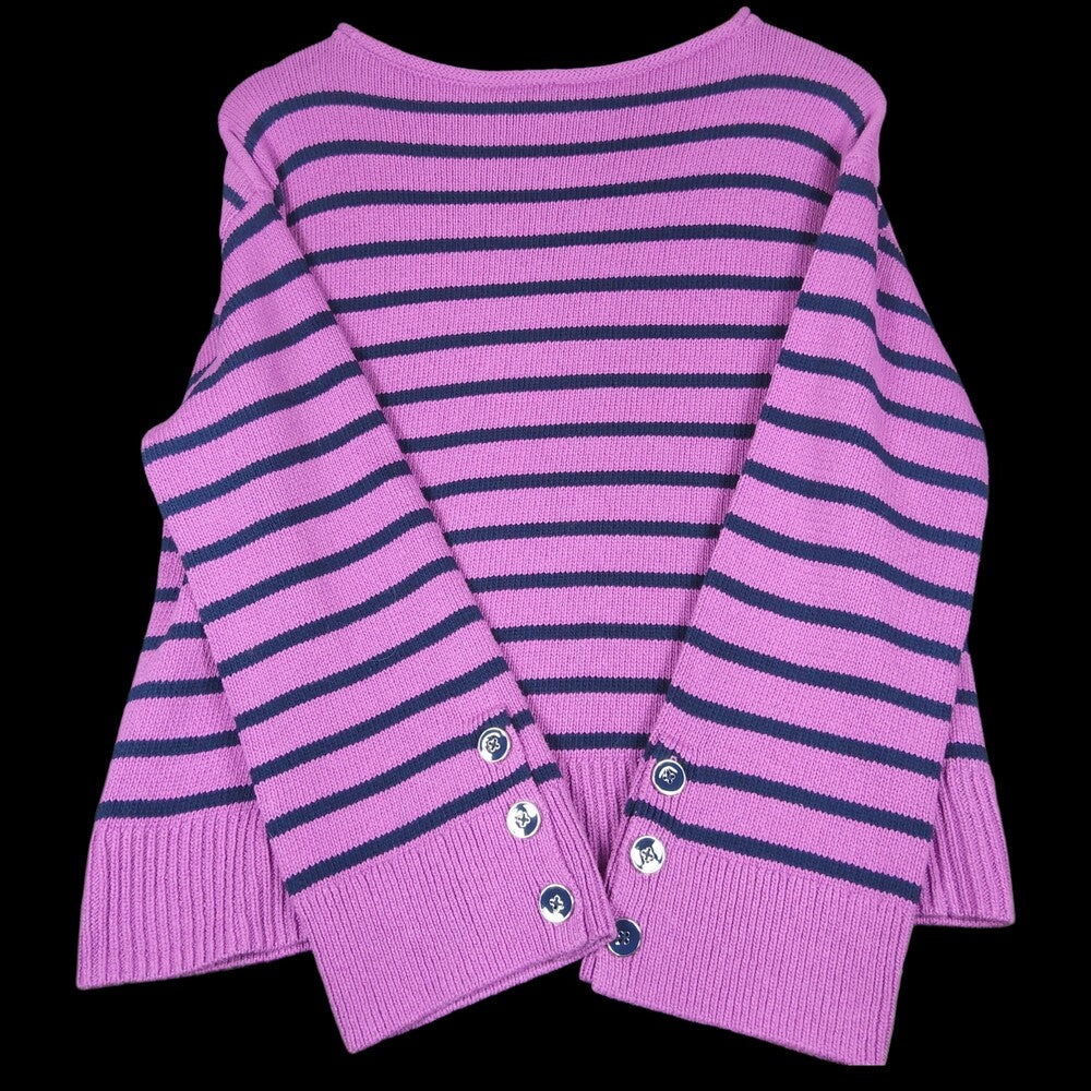Talbots NWT Striped Bateau Neck Sweater Purple Navy Stripes Women's Medium - Image 8
