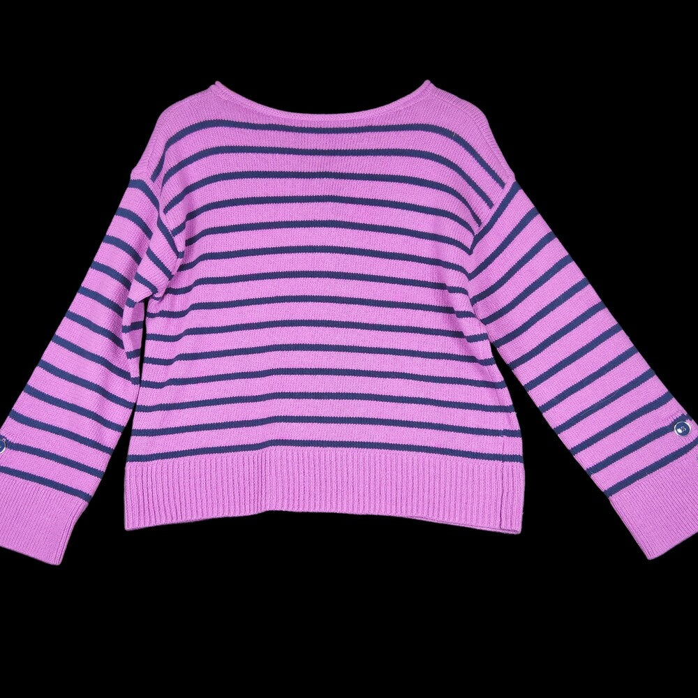 Talbots NWT Striped Bateau Neck Sweater Purple Navy Stripes Women's Medium - Image 5