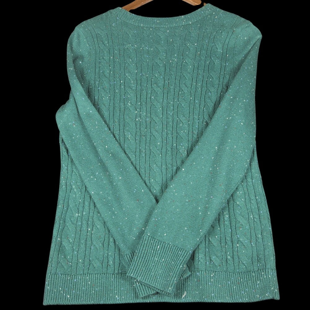 Talbots Tweed Cable Knit Crewneck Sweater Green Women's Medium - Image 6