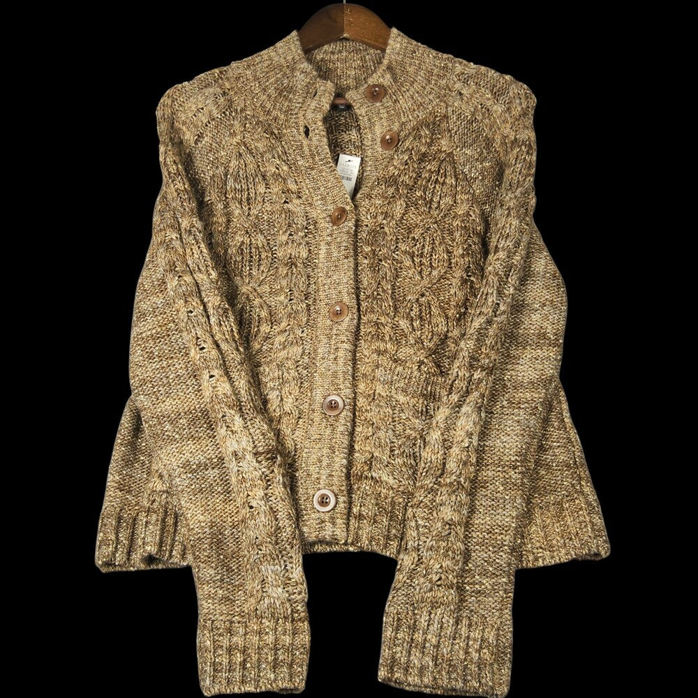 Talbots NWT Metallic Tweed Mockneck Cardigan Sweater M Tan Brown Marled - Image 6