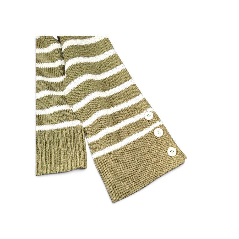 Talbots NWT Striped Bateau Neck Sweater M Olive White Ribbed Buttons - Image 6