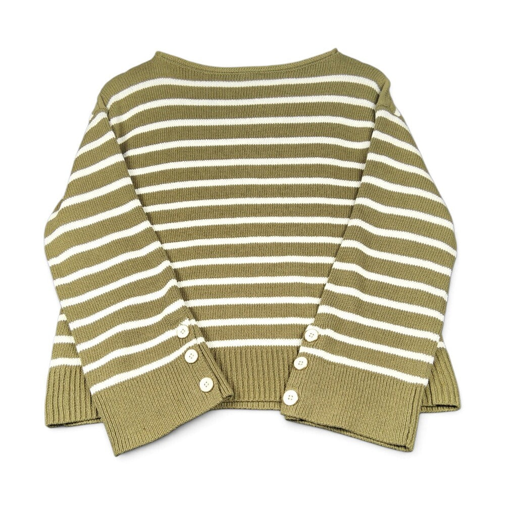 Talbots NWT Striped Bateau Neck Sweater M Olive White Ribbed Buttons - Image 7