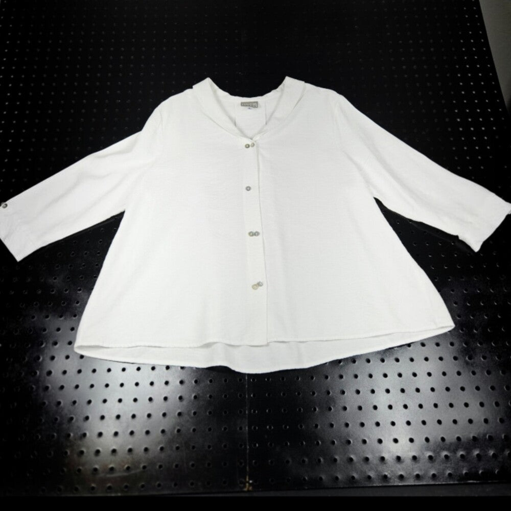Niche Nilgun Derman Button-Front Blouse XL White Shawl Collar - Image 7