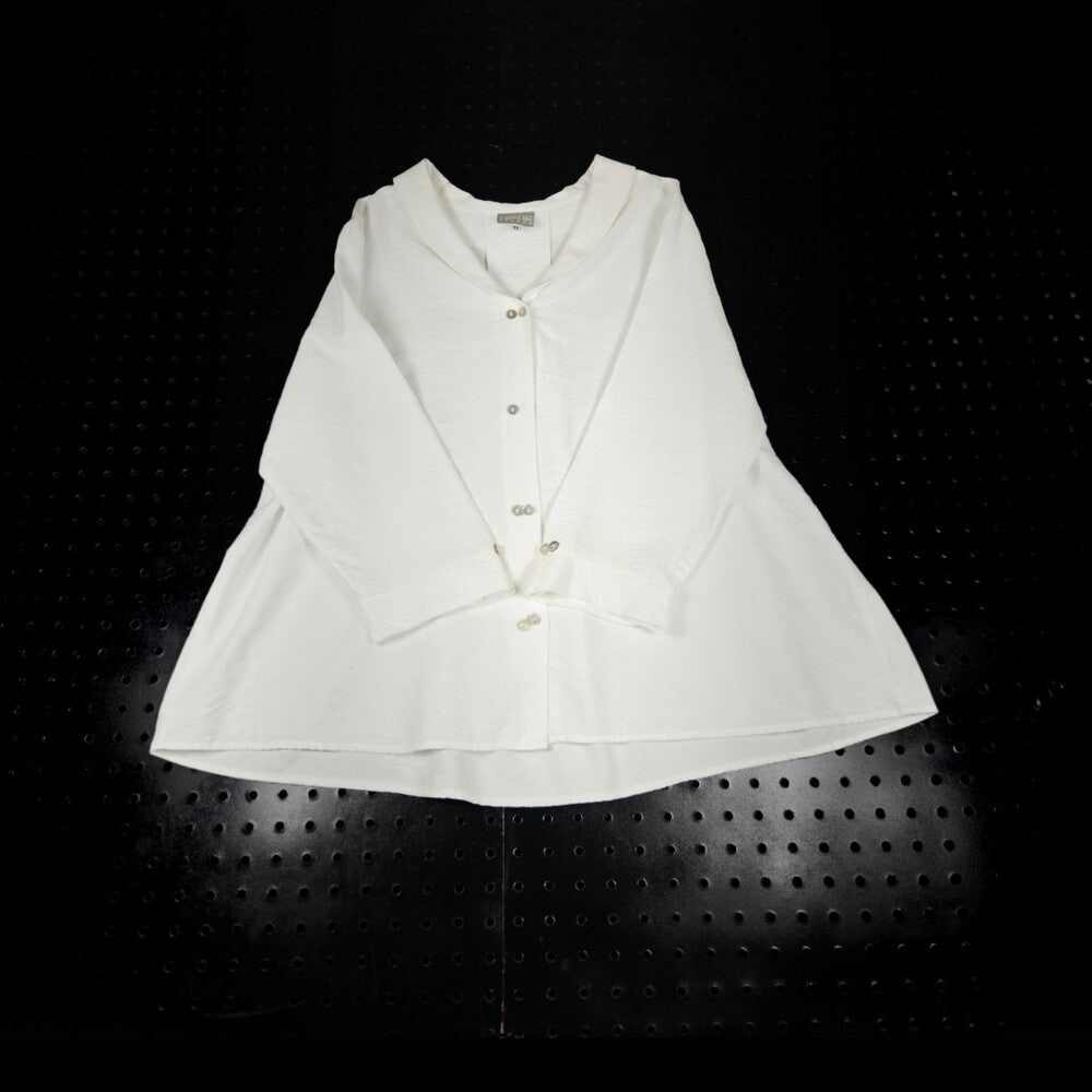Niche Nilgun Derman Button-Front Blouse XL White Shawl Collar - Image 8