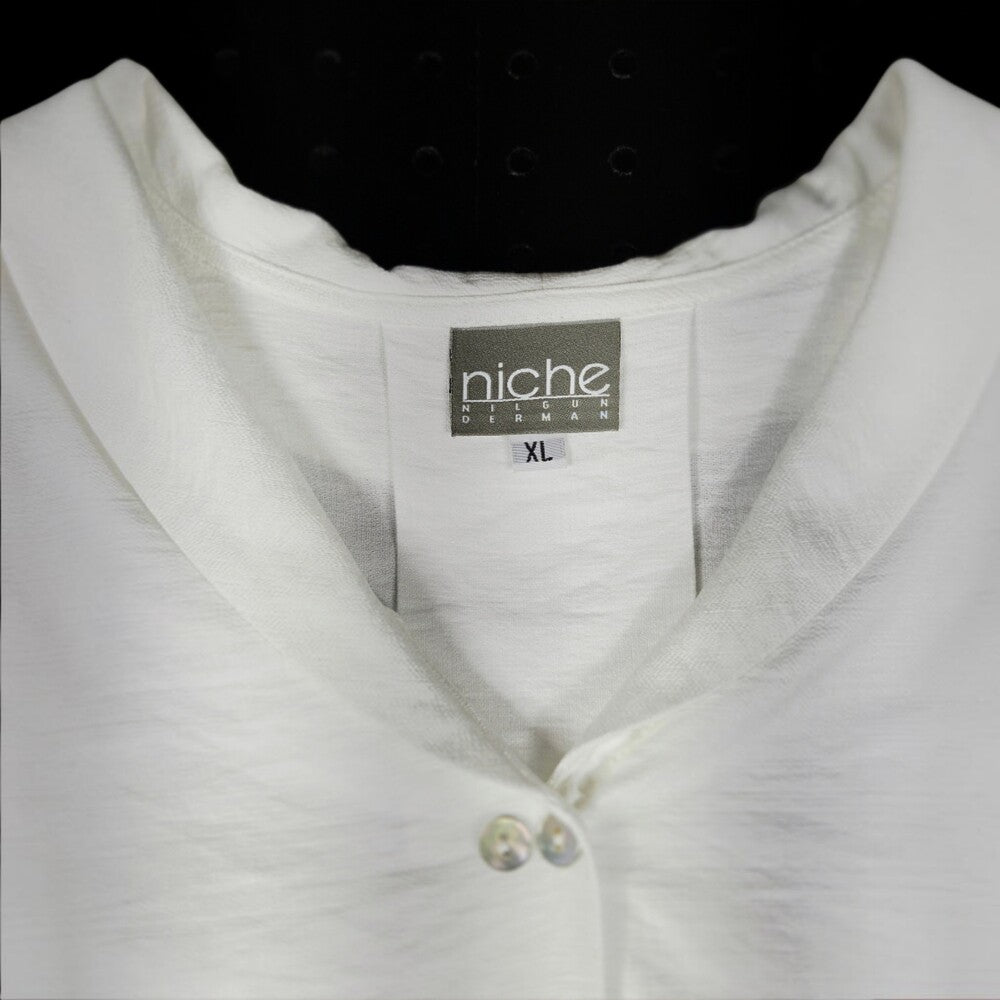 Niche Nilgun Derman Button-Front Blouse XL White Shawl Collar - Image 9