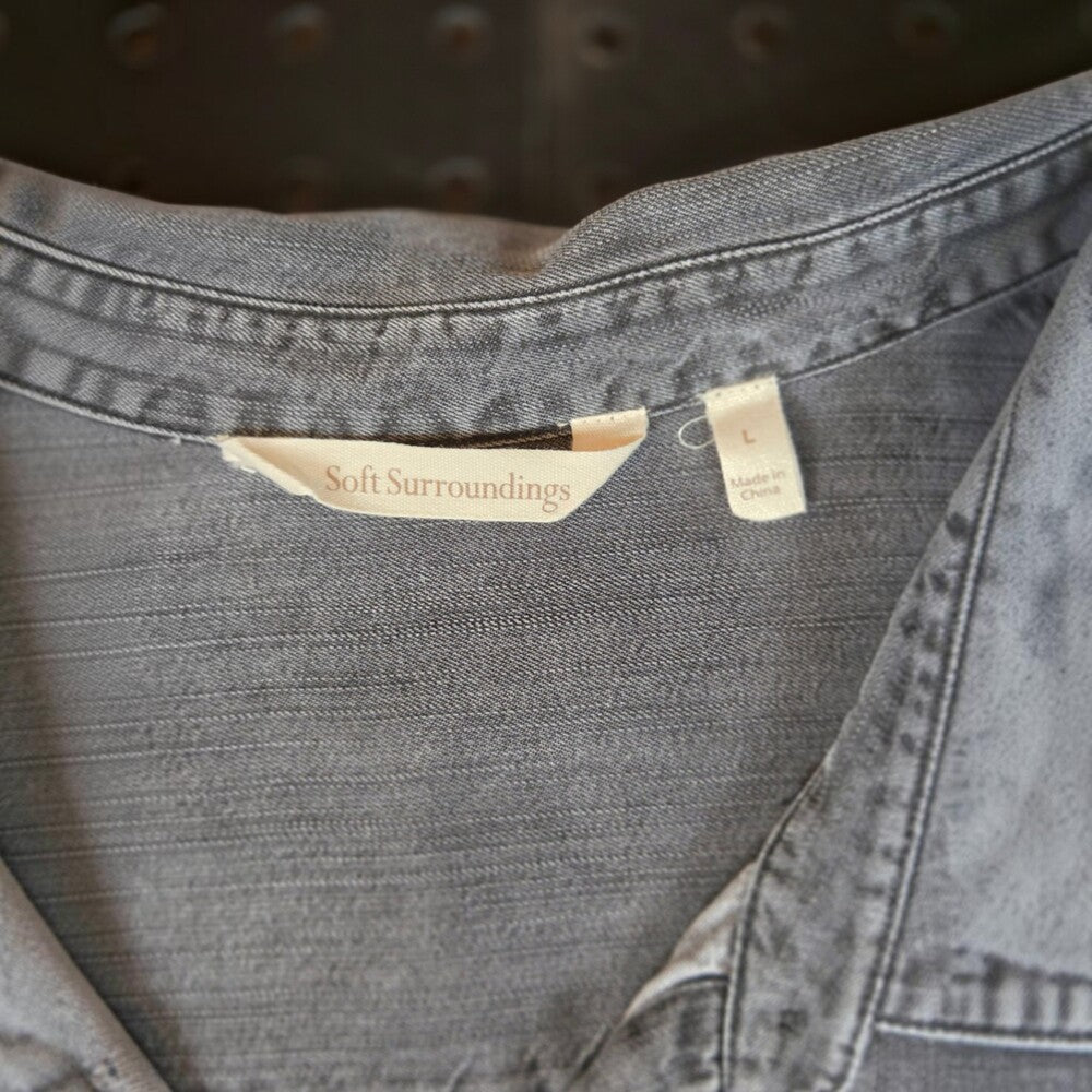 Soft Surroundings Je Veux TENCEL Shirt Grey Short Sleeve Button Front L - Image 5