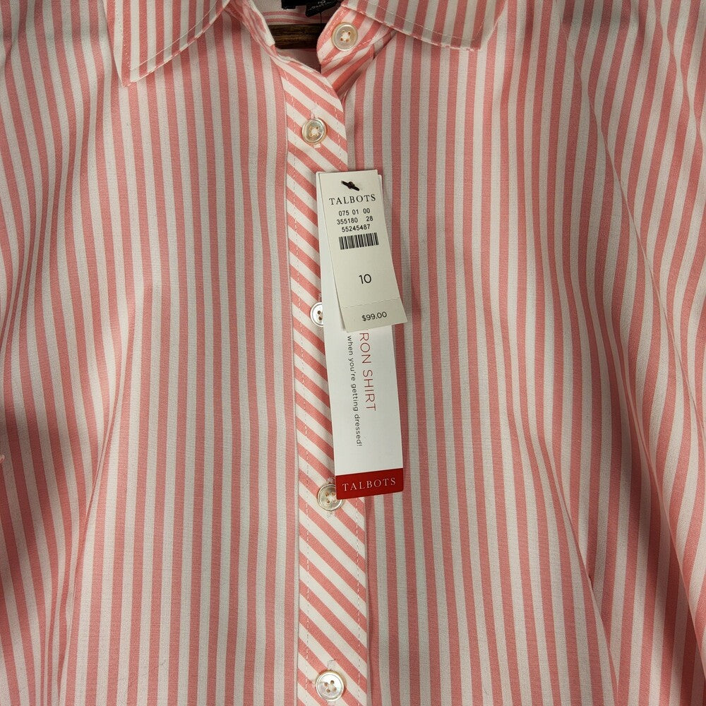 Talbots NWT  Non-Iron Powder Pink/White Stripe Button Up Shirt Size 10 - Image 7