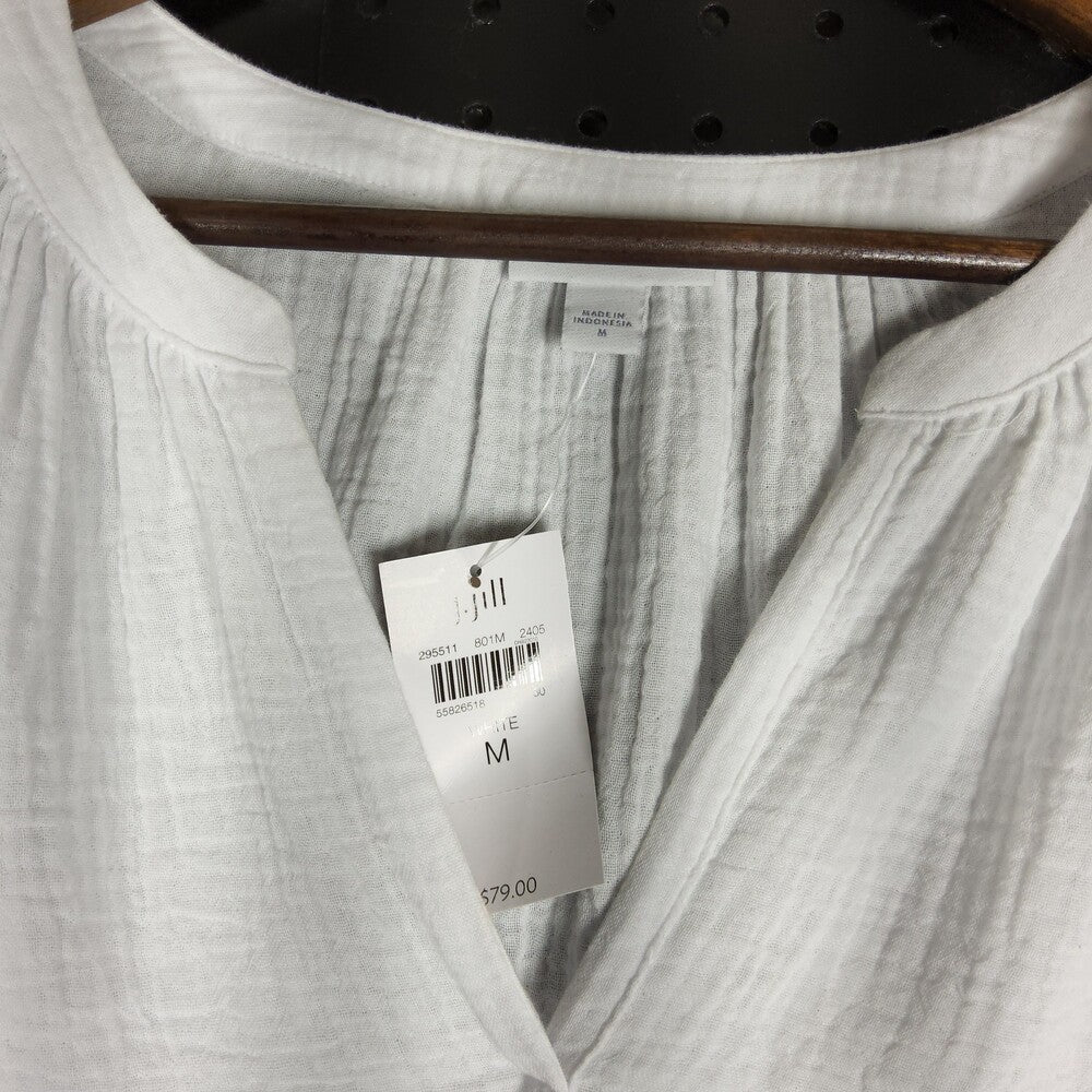 J.Jill WT Split Neck Top M White Crinkle Gauze 3/4 Sleeves - Image 8