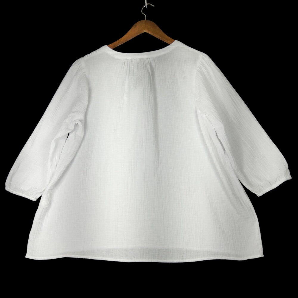 J.Jill WT Split Neck Top M White Crinkle Gauze 3/4 Sleeves - Image 12