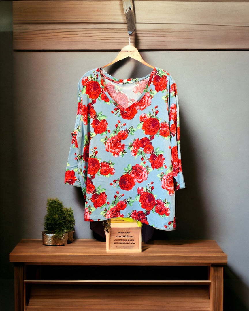 The Pioneer Woman Beautiful Curves LS Top,Floral, XXL